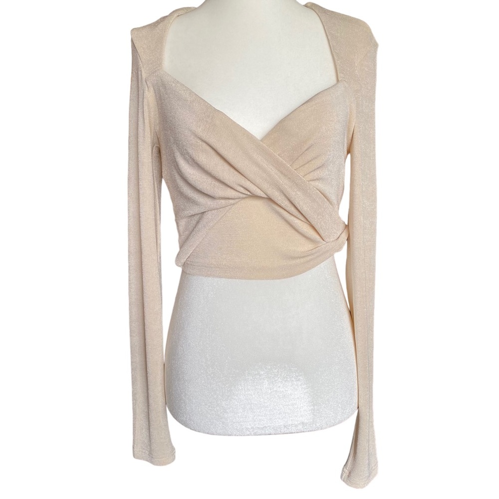 Cropped crossover vneck sparkly off white/gold sweater. Small, NWOT